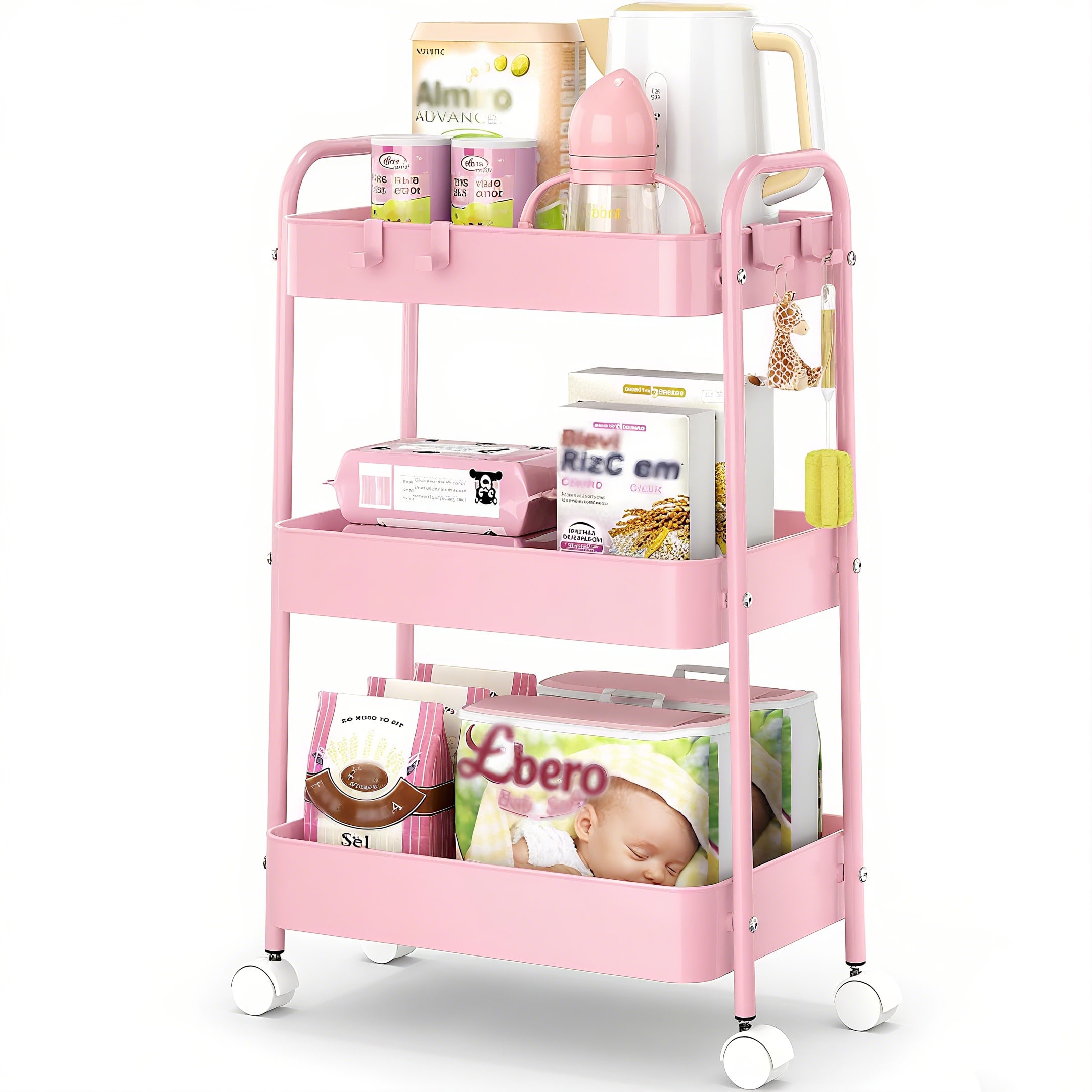 Baby Nursery Office - عربة تخزين معدنية بثلاث طبقات مع