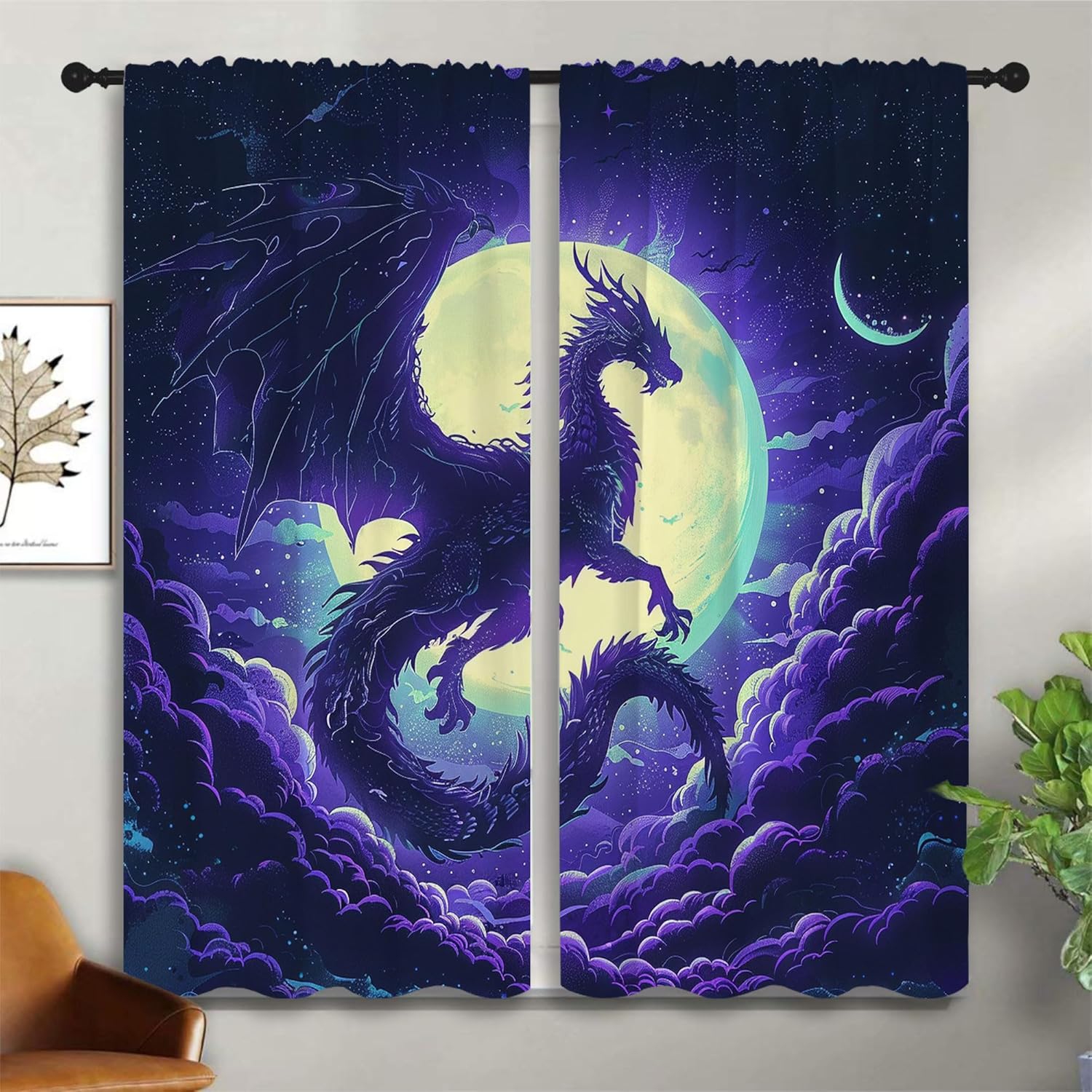 Blackout Curtain Nursery - ستائر التعتيم التنين الأرجواني للبنين فتاة