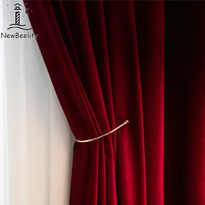 Blackout Curtain Nursery - الشمال الحديثة بورجوندي الأحمر الفاخرة المخملية