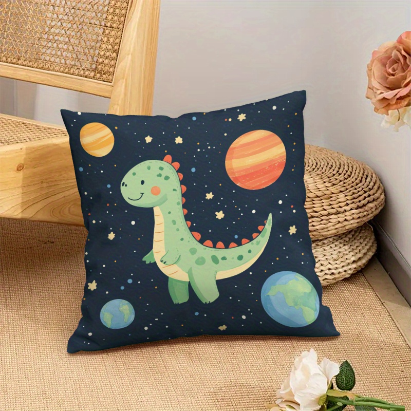 Baby Nursery Cushion - غطاء وسادة بتصميم ديناصور لطيف وكواكب
