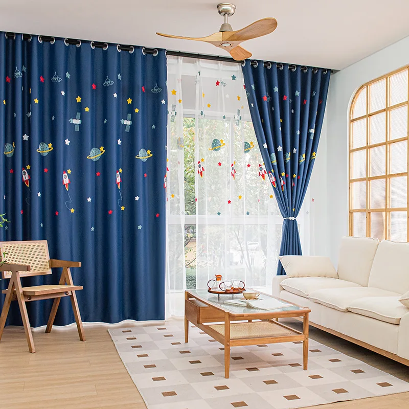 الأزرق الداكن الكرتون صاروخ سف - مراجعة Blackout Curtain Nursery وسعره