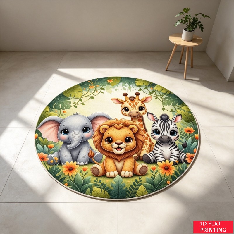 سجادة دائرية بتصميم حيوانات ال - مراجعة Baby Nursery Jungle Rug وسعره
