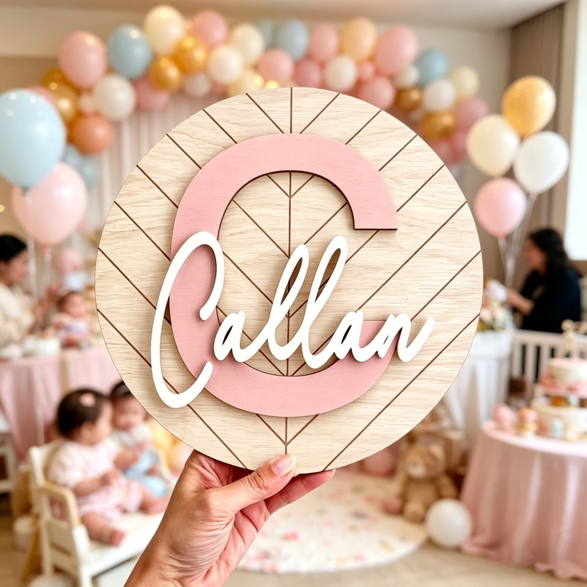 لوحة اسم خشبية دائرية هندسية م - مراجعة Baby Nursery Office وسعره