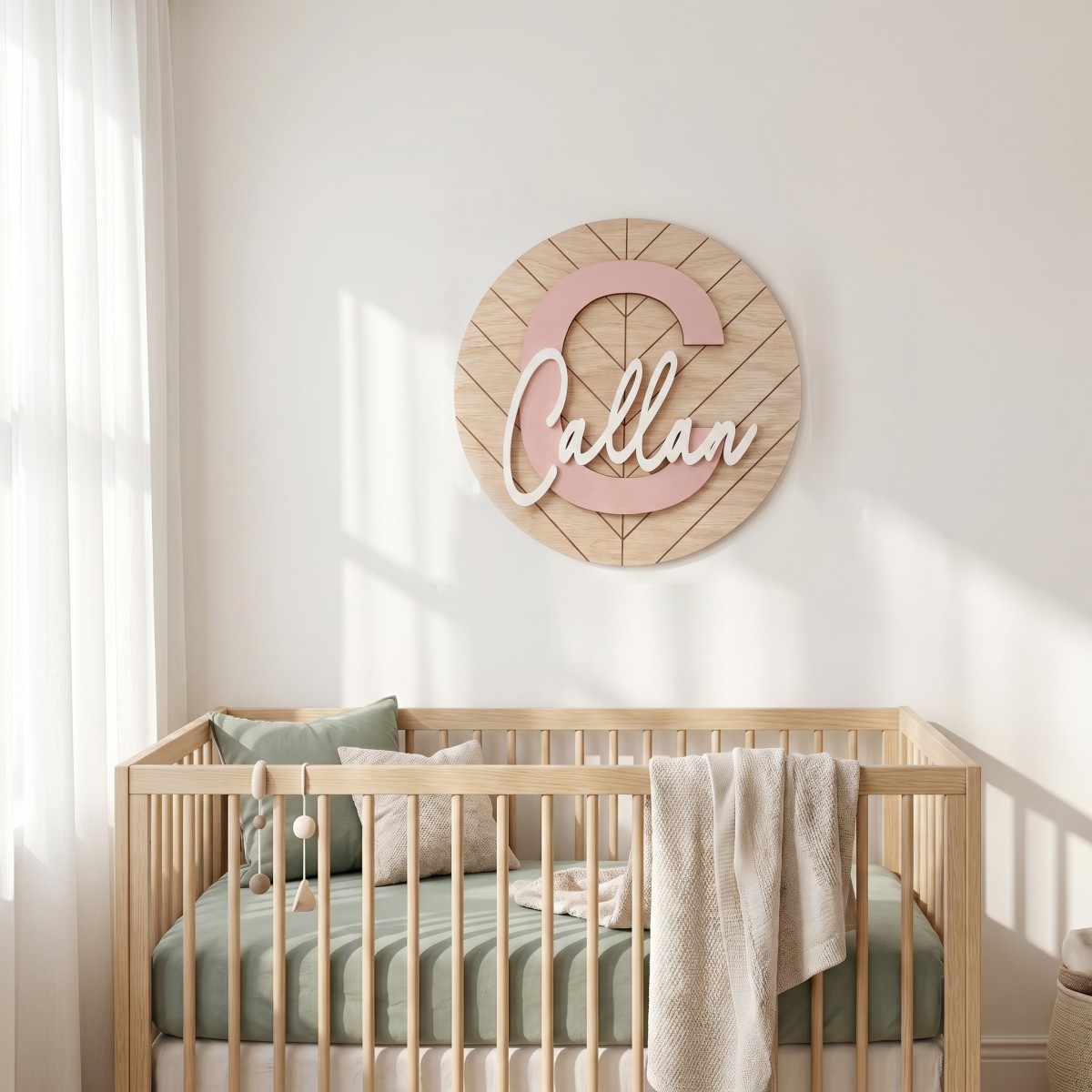 لوحة اسم خشبية دائرية هندسية م - مراجعة Baby Nursery Office وسعره